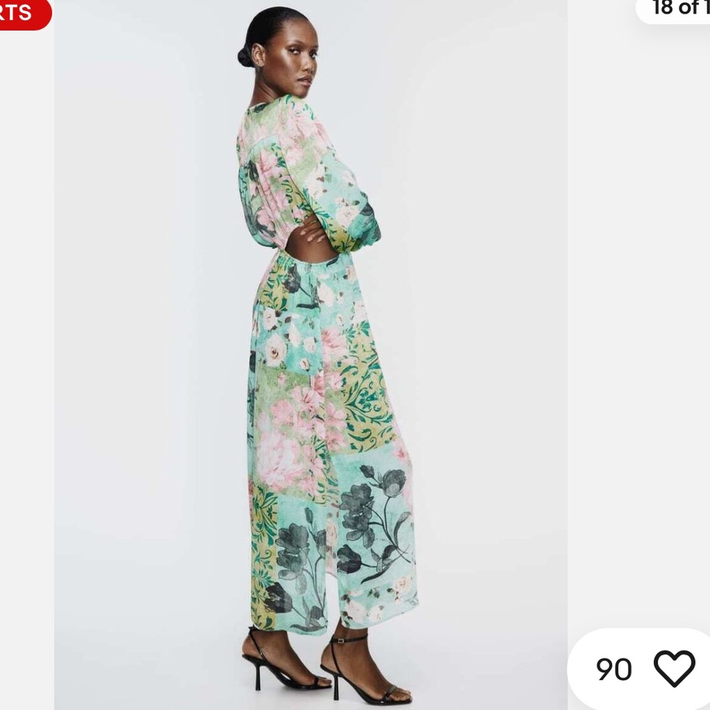 ZARA FLORAL PRINT CUT OUT DRESS - Picture 15 of 16